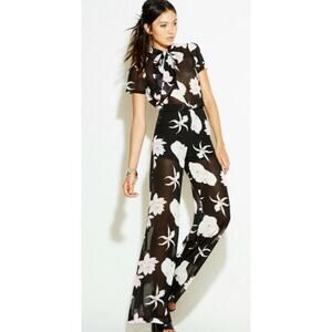 Reformation Sheer Partial Lining Lavender Floral Orchid Jumpsuit Black Size XS